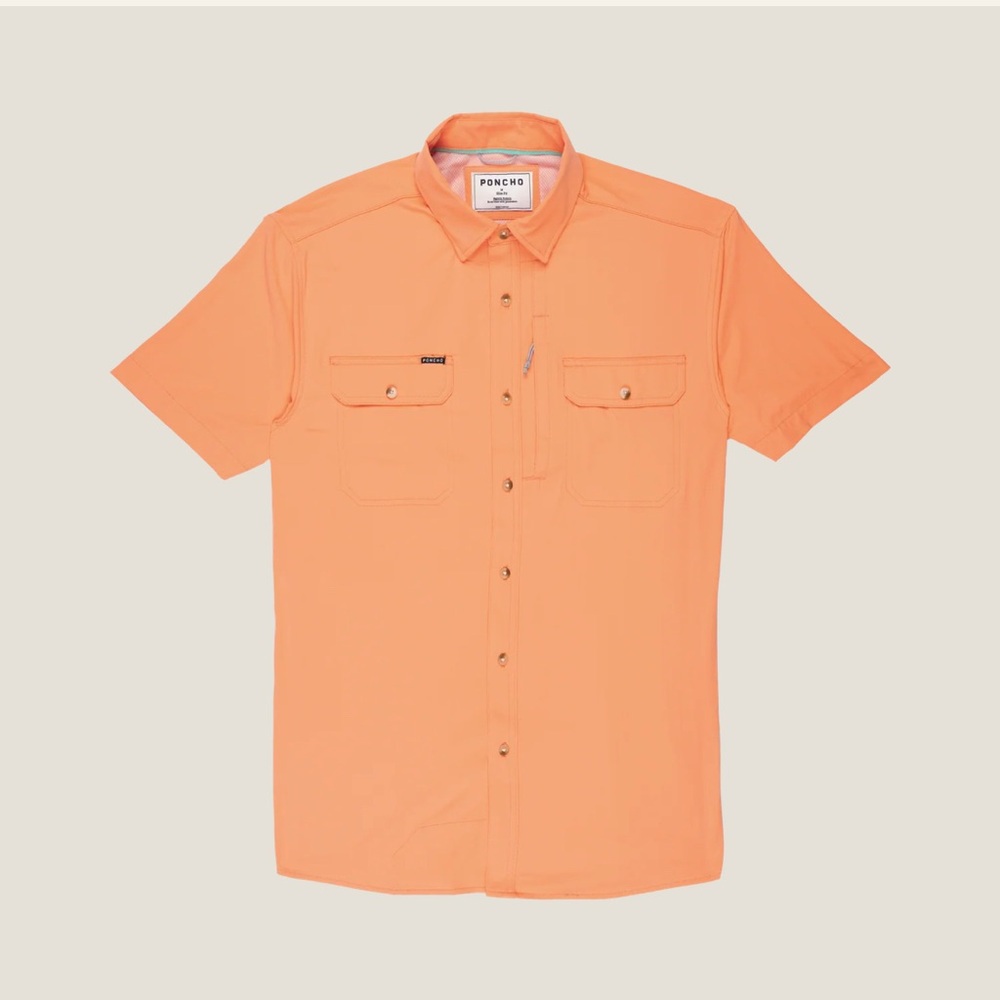 Poncho Men's Orange Casual Button-Down Shirt 3XL The Mexican Sunset Colorway